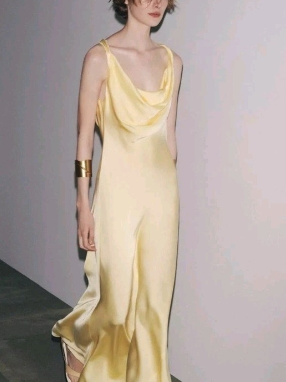 Zara Pale Yellow Satin Backless Slip Dress